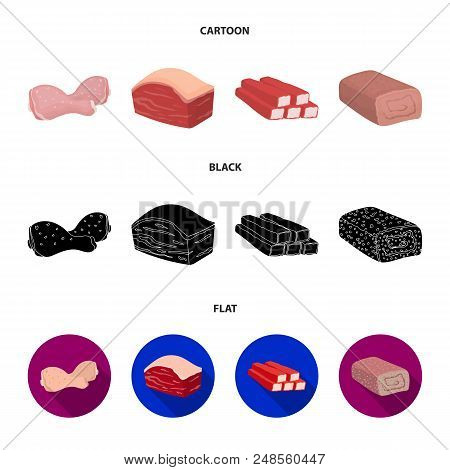 Chicken Drumstick, Podcherevina, Crab Sticks, Meatloaf. Meat Set Collection Icons In Cartoon, Black,