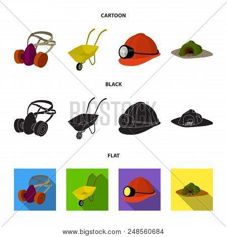 Headphones And Raspirator, Wheelbarrow, Helmet With A Lantern, The Entrance To The Mine.mining Indus