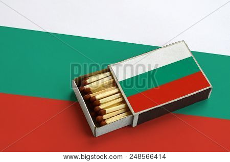 Bulgaria Flag  Is Shown In An Open Matchbox, Which Is Filled With Matches And Lies On A Large Flag.