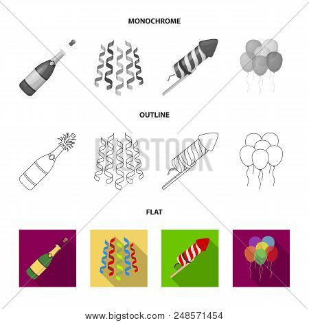 Champagne, Fireworks And Other Accessories At The Party.party And Partits Set Collection Icons In Fl