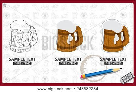 Wooden Beer Mug With The Foam Logo, Toby, Wooden Cup Or Tankard Full Of Beer