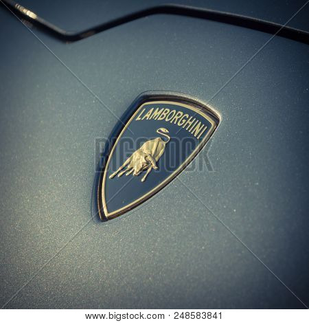 Vintage Tone Lamborghini Logo On Grey Aventador