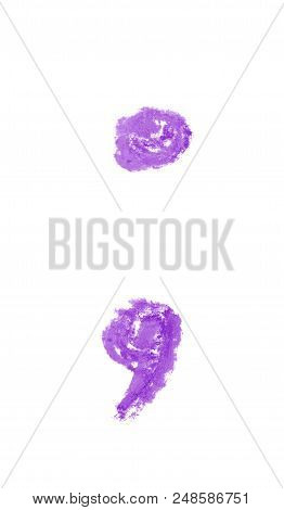 Hand Drawn With The Colorful Chalks Semicolon Symbol Isolated Over The White Background