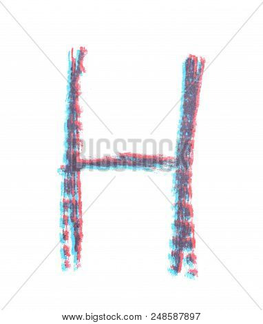 Single Hand Drawn With The Chalk H Letter Isolated Over The White Background