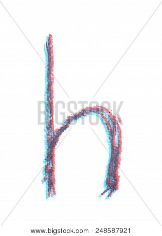 Single Hand Drawn With The Chalk H Letter Isolated Over The White Background