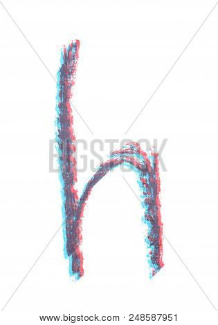 Single Hand Drawn With The Chalk H Letter Isolated Over The White Background