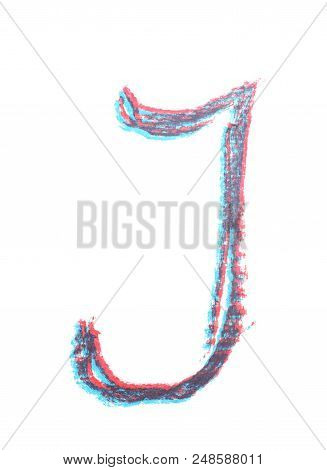 Single Hand Drawn With The Chalk J Letter Isolated Over The White Background