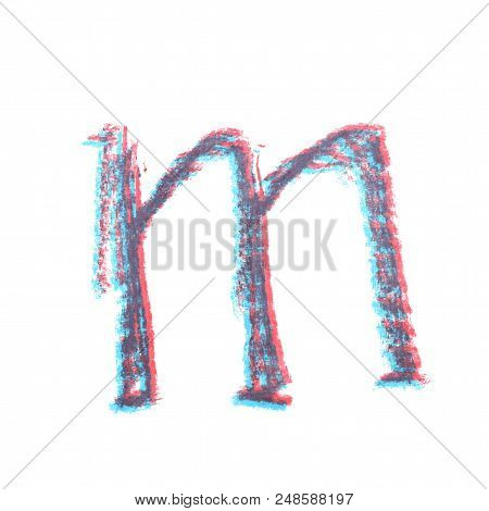 Single Hand Drawn With The Chalk M Letter Isolated Over The White Background
