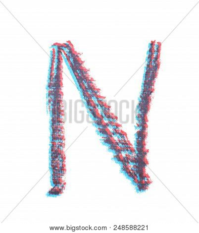 Single Hand Drawn With The Chalk N Letter Isolated Over The White Background