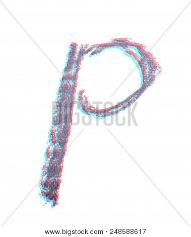 Single Hand Drawn With The Chalk P Letter Isolated Over The White Background