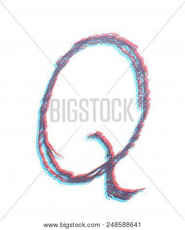 Single Hand Drawn With The Chalk Q Letter Isolated Over The White Background