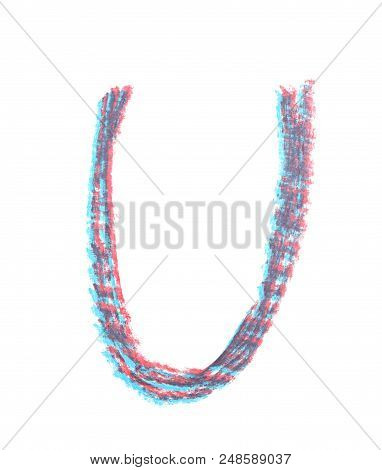 Single Hand Drawn With The Chalk U Letter Isolated Over The White Background