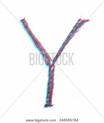 Single Hand Drawn With The Chalk Y Letter Isolated Over The White Background
