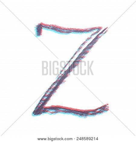 Single Hand Drawn With The Chalk Z Letter Isolated Over The White Background