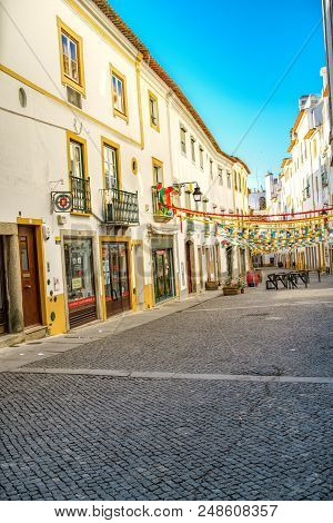 Evora, Portugal - June 7, 2018 : Street View Of The Historic Centre Of Evora, Portugal. Evora Is A U