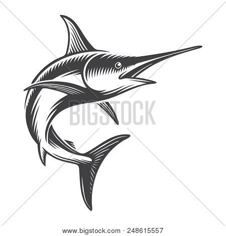 Vintage Ocean Swordfish Concept In Monochrome Style Isolated Vector Illustration