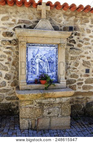 View Of A Street Chapel Decorated With Traditional Portuguese Tiles In Caria, Castelo Branco, Portug