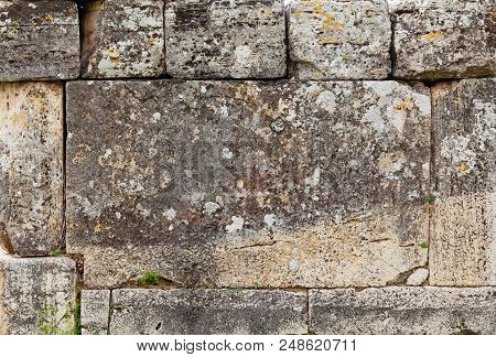 Texture Of Stone Wall In Ancient City Hierapolis, Near Pamukkale, Turkey