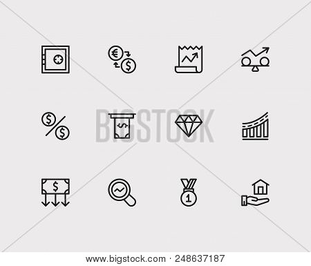 Investment Icons Set. Stock News And Investment Icons With Winner, Stability And Exchange. Set Of An