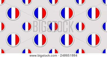 French Background. France Flag Seamless Pattern. Vector Round Icons. Geometric Circle Symbols. Textu