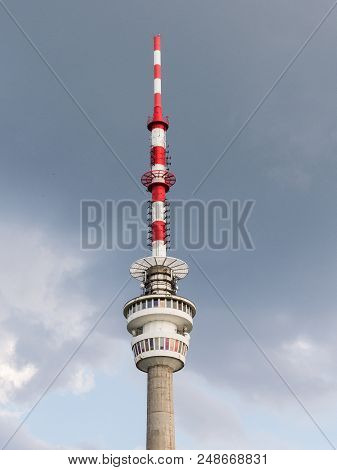 Praded Hill In Jeseniky Mountains With Communication Tower, Summer Day With Clouds
