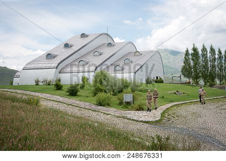 Bayburt, Turkey - June 20, 2018: Extraordinary Baksi Museum rising in Bayraktar village, where only 480 people living in 80 houses. 