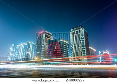 Night View Of Urban Streets In Zhengzhou, Henan, China