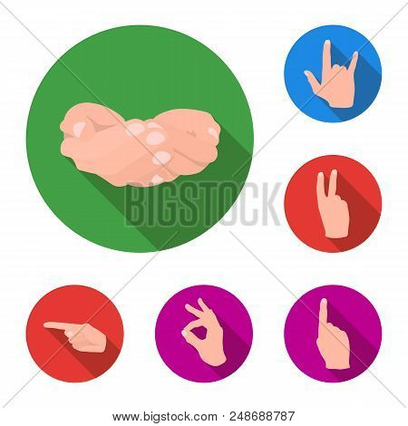 Hand Gesture Flat Icons In Set Collection For Design. Palm And Finger Vector Symbol Stock  Illustrat