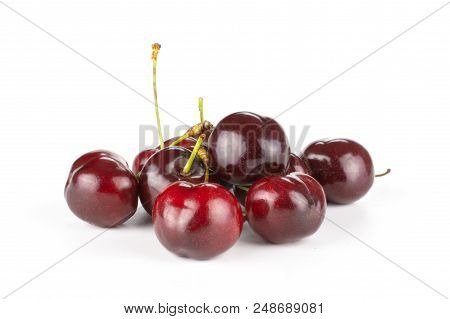 Sweet Bright Red Cherry Stack Isolated On White