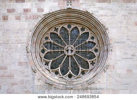 Gothic Rose Window Of Trento Cathedral, Northern Italy