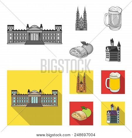 Country Germany Monochrome, Flat Icons In Set Collection For Design. Germany And Landmark Vector Sym