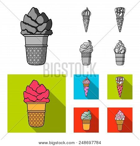 Ice Cream On A Stick, In A Waffle Cone And Other Species. Ice Cream Set Collection Icons In Monochro