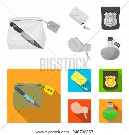 The Detective Badge, The Handcuff On The Criminal Hand, The Stump Of The Finger In The Bag, The Flas