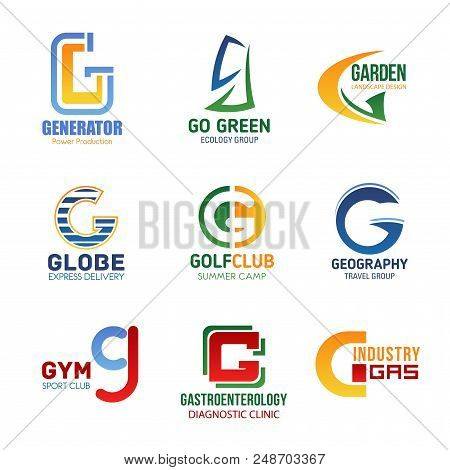 Letter G Icons For Corporate Identity In Electricity Power Industry, Environment Ecology And Express