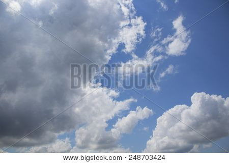 Sky background. Clouds, white clouds. Summer sky. Sky and clouds. Skyground. Horizon. Azure. Nature background. White clouds.
