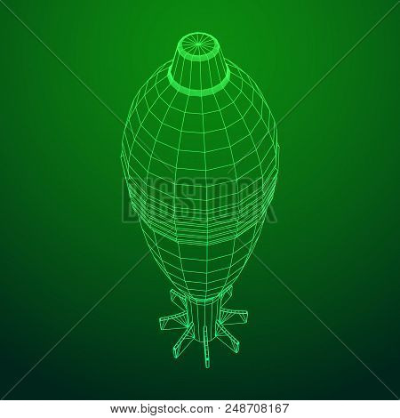 Missile, Nuclear Bomb Or Mortar Mine Wireframe Low Poly Mesh Vector Illustration