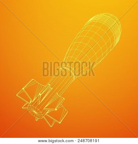 Missile, Nuclear Bomb Or Mortar Mine Wireframe Low Poly Mesh Vector Illustration