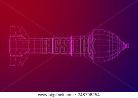 Missile, Nuclear Bomb Or Mortar Mine Wireframe Low Poly Mesh Vector Illustration