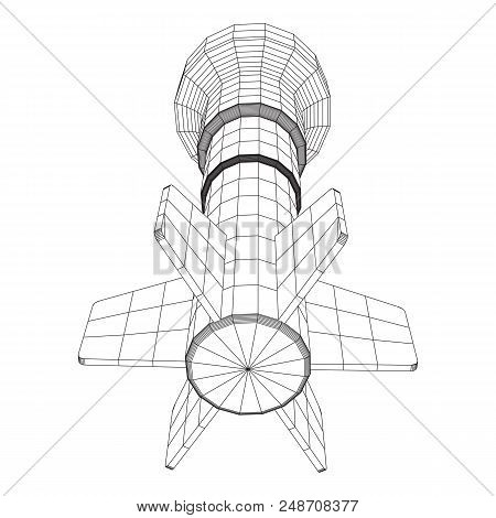 Missile, Nuclear Bomb Or Mortar Mine Wireframe Low Poly Mesh Vector Illustration