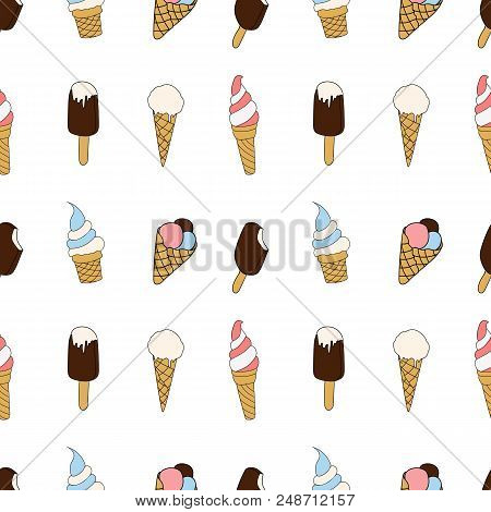 Assorted Ice Cream Seamless Pattern On White Background