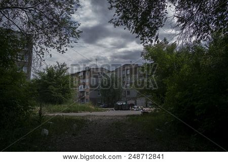 Old Apartment Buildings. Soviet Architectural Style. Kazakhstan (ust-kamenogorsk). Grunge Buildings.