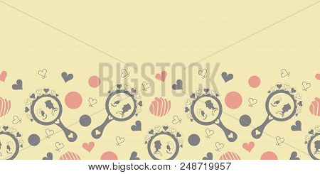 Retro Couple In Mirror Of Hearts-spa In The Country.horizontal Border Seamless Repeat Pattern-spa In