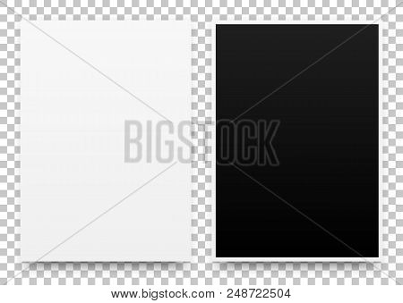 A2 White And Black Posters Realistic Template, Mock-up With Margins, Realistic Shadow And Transparen