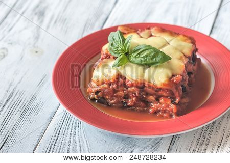 Portion Of Italian Eggplant Parmigiana Di Melanzane