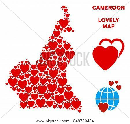 Love African Cameroon Map Composition Of Red Hearts. We Like African Cameroon Map Template. Abstract