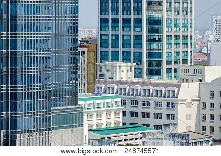 Ho Chi Minh City, Vietnam - 4 April, 2018: View Of The Fast Growing And Built Up Center Of Saigon. T