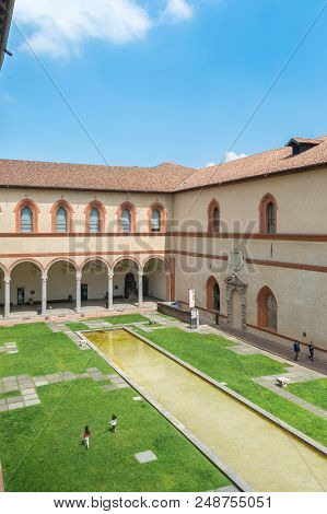 Milan, Italy - May 29, 2018: La Corte Ducale In Sforza Castle (castello Sforzesco).