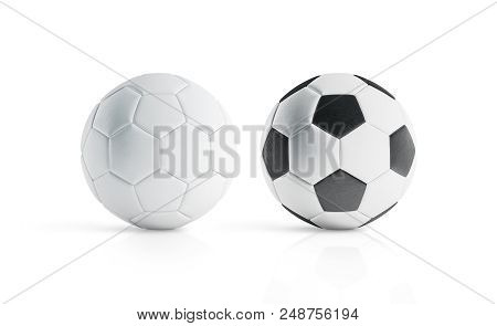 Blank White And White With Black Polygons Soccer Ball Mockup, 3d Rendering. Empty Football Sphere Mo