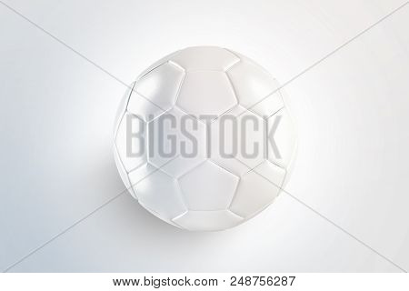 Blank White Glossy Leather Soccer Ball Mock Up, Top View, Isolated On Surface, 3d Rendering. Empty F