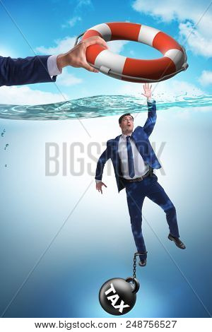 Businessman being saved from high taxes